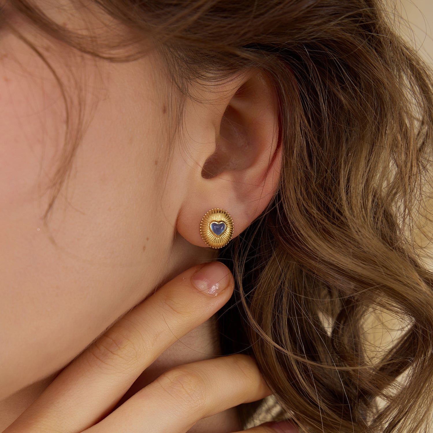 ハートシェイプ アイオライト×アゲート ピアス – ARSIS