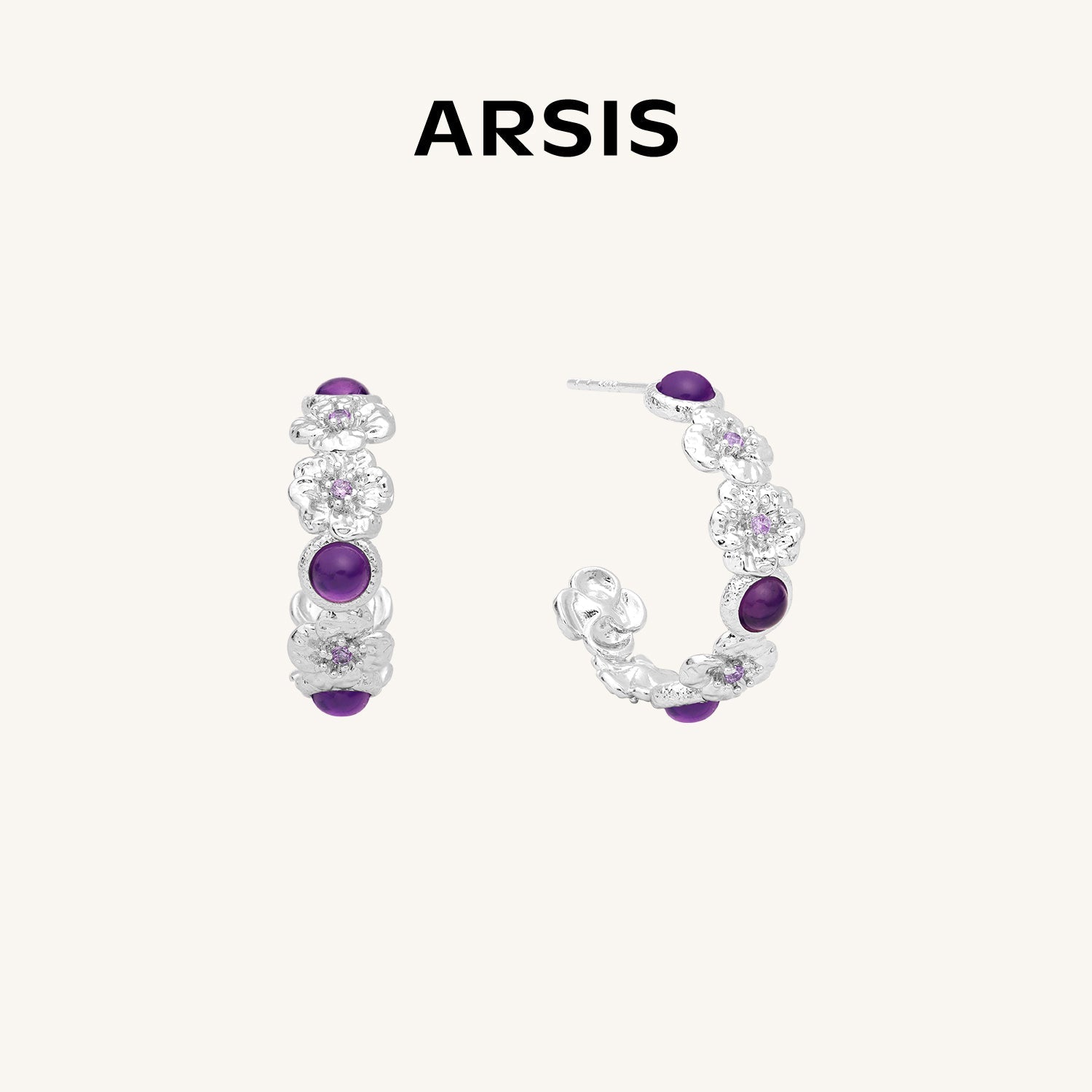 春の花 アメジスト ミディアムフープピアス – ARSIS