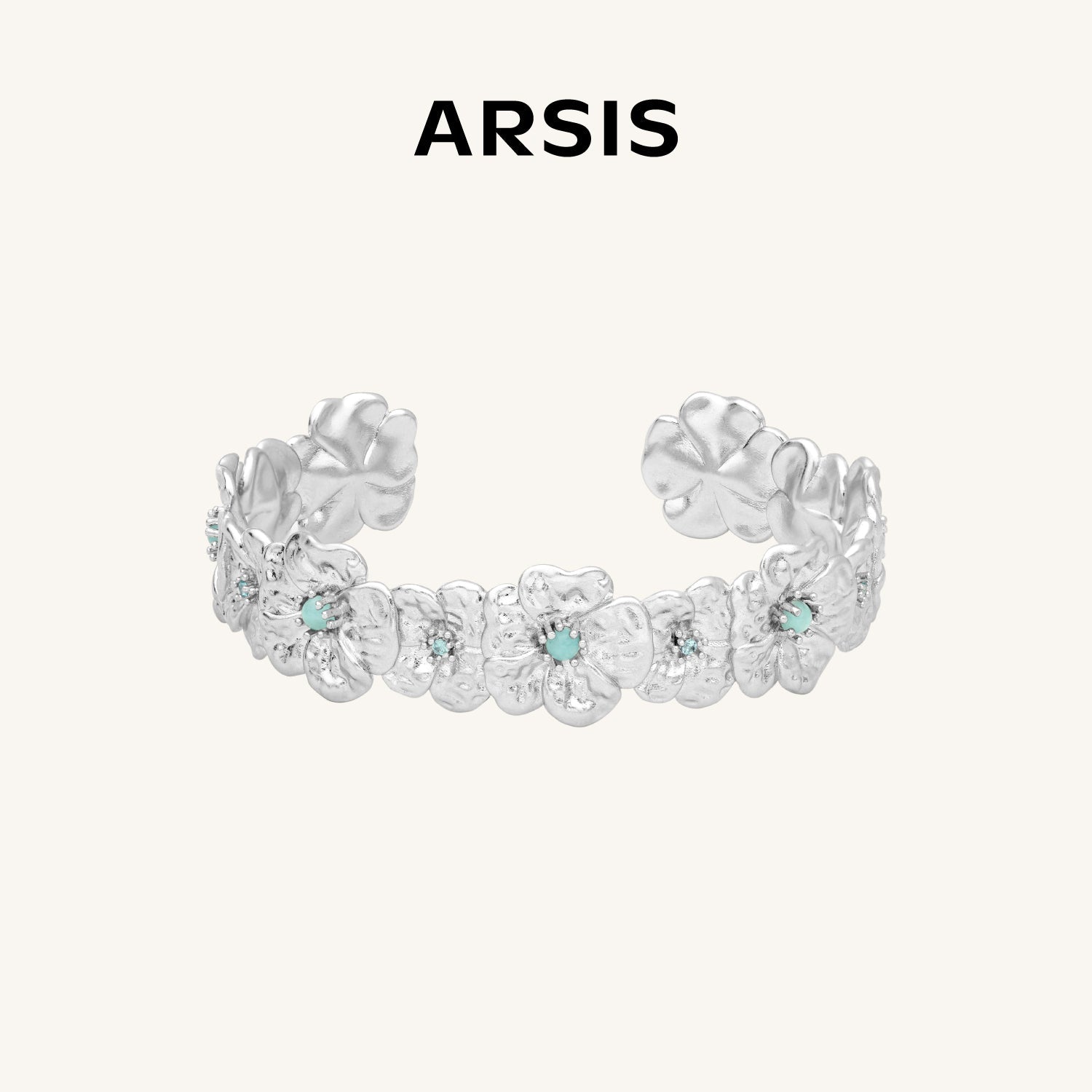 シルバー調花模様カフブレスレット ☆Taka☆ 春の花・アマゾナイト シン・カフ・ブレスレット – ARSIS