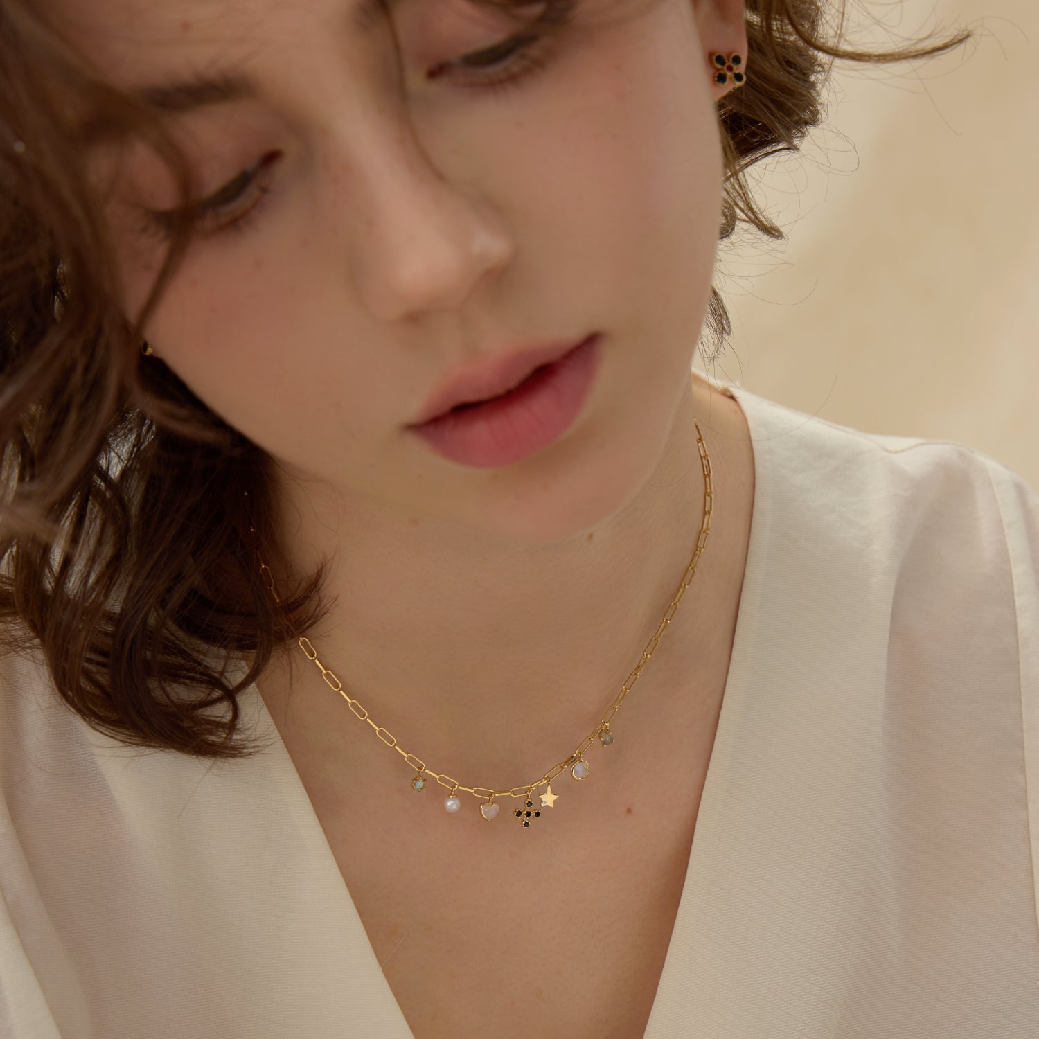 四つ葉のクローバー ブラックオニキス＆ガーネットSV925 ネックレス