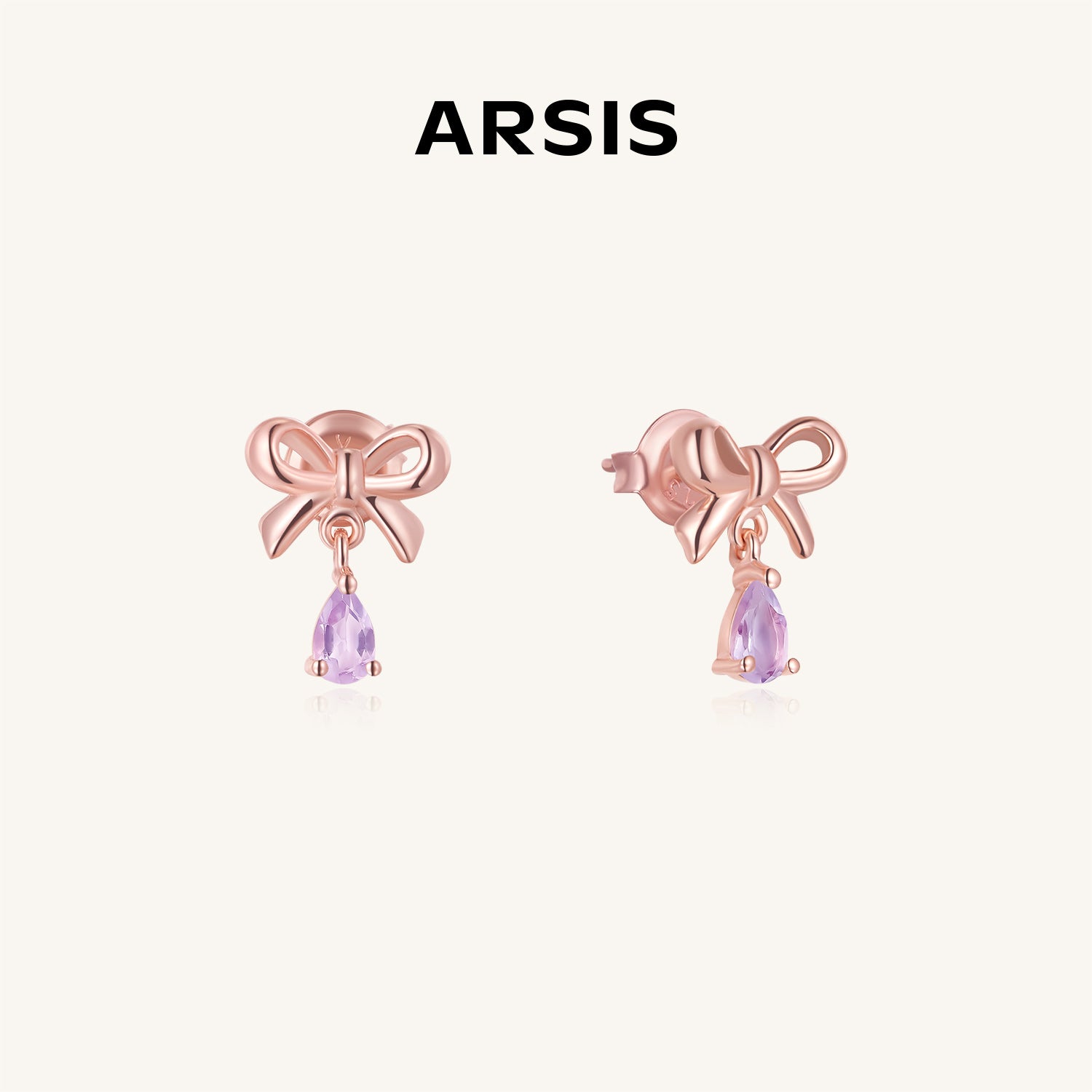 アメジスト/レインボームーンストーン リボン ドロップピアス – ARSIS