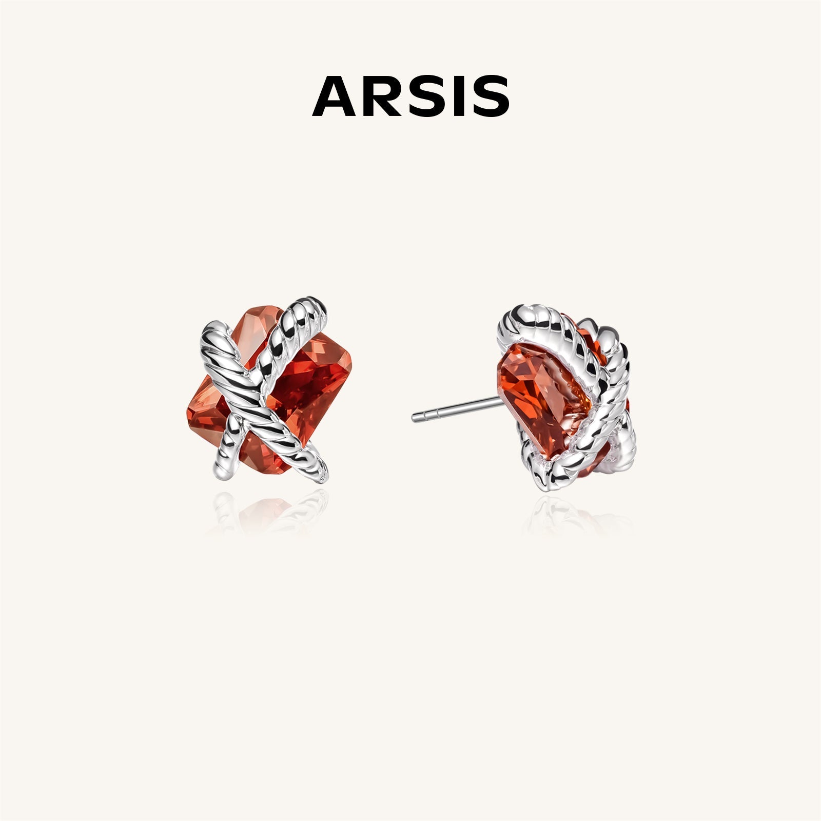 7月の誕生石 オレンジ 編み込み シュガーキューブ スタッドピアス – ARSIS