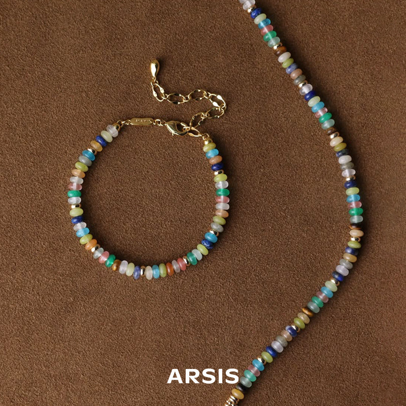 春のグリーン天然カラーストーン レインボービーズネックレス – ARSIS